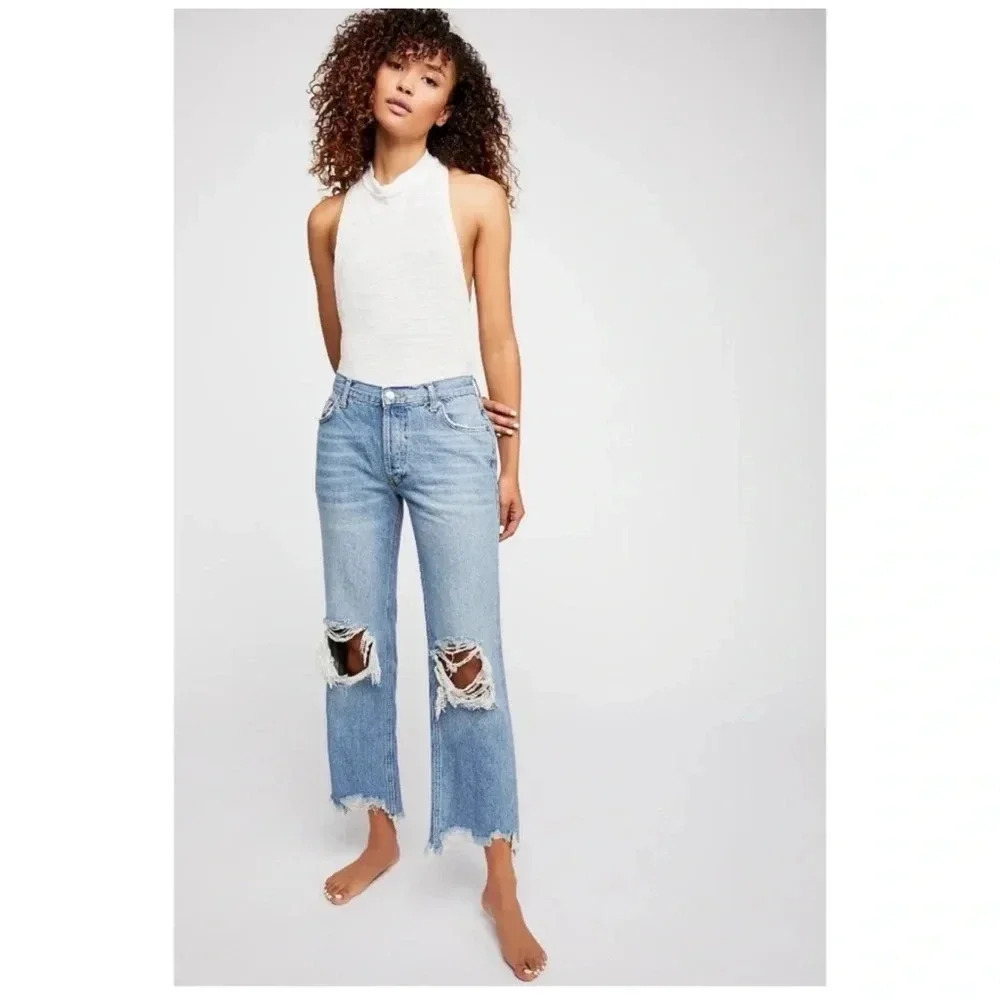 Free People Maggie Mid Rise Straight Leg Jeans in Aged To Perfection Size 27